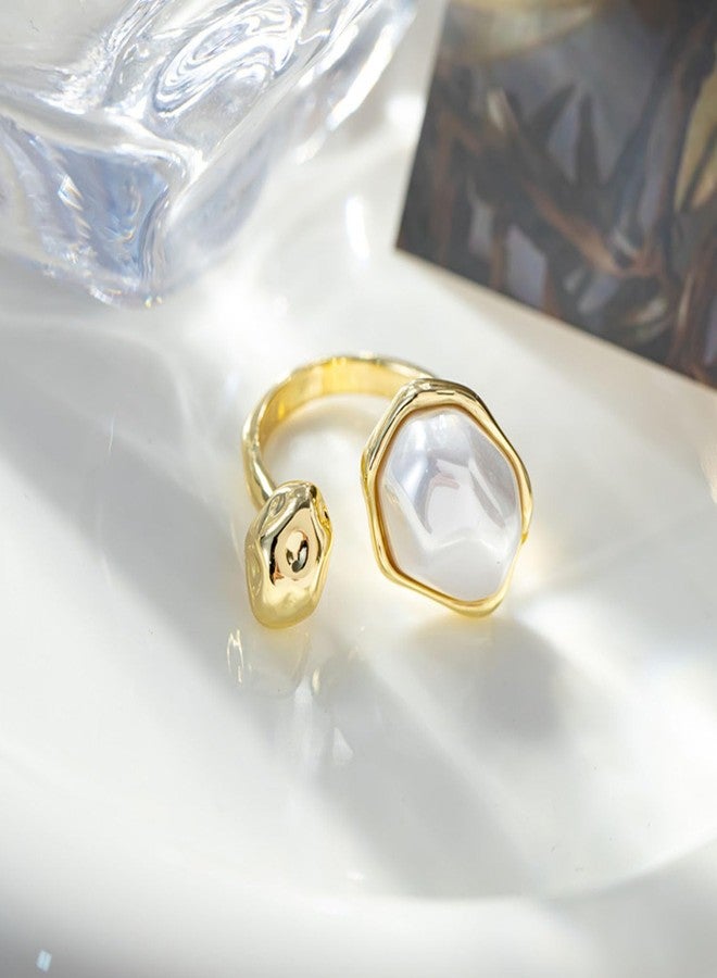 GLMOCM Baroque Pearl Ring for Women Irregular Pearl Rings Gold Statement Ring Adjustable Chunky Pearl Ring for Women Holiday Wedding Jewelry (Gold and pearl) - Image 5